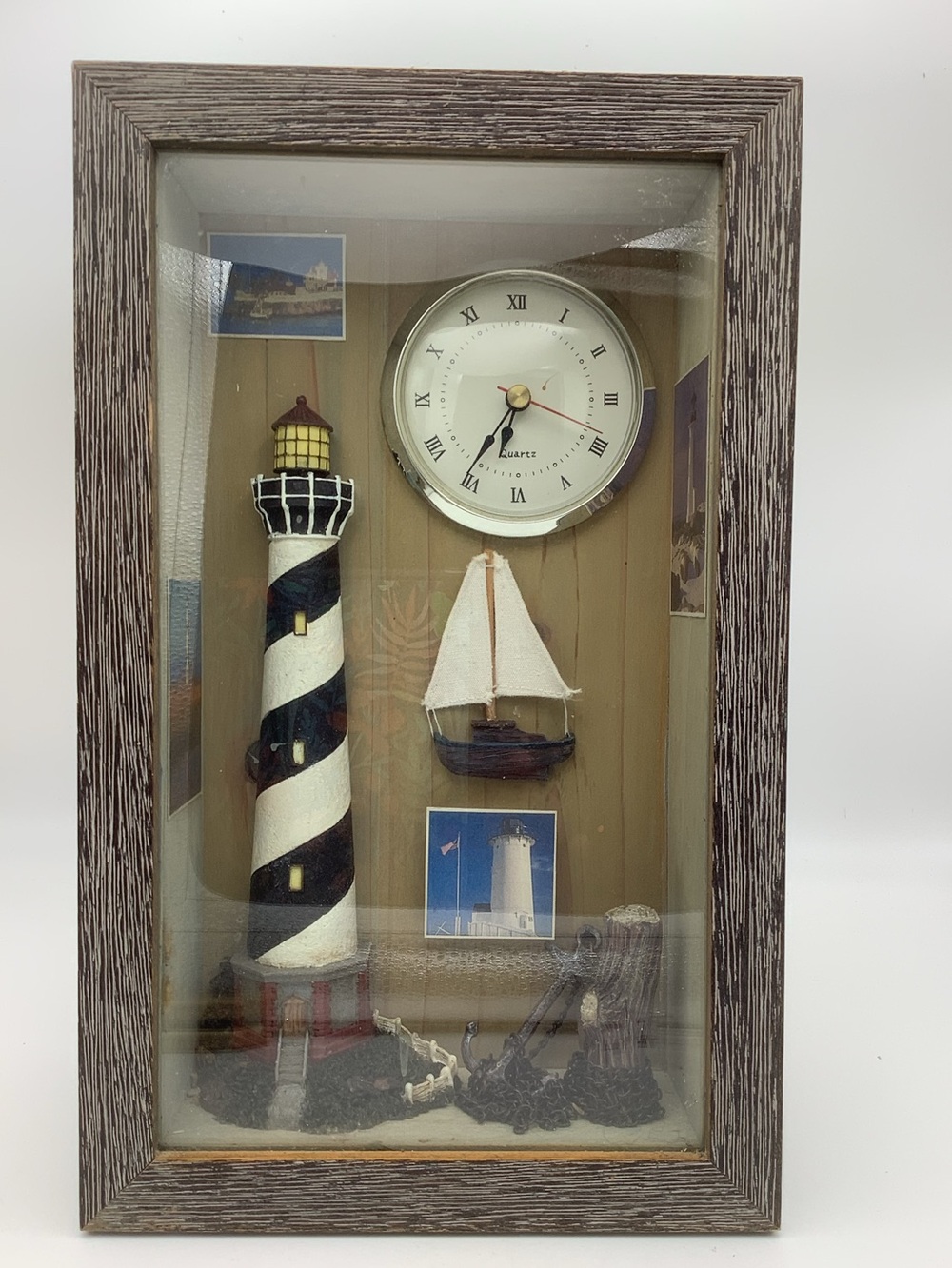Nautical Lighthouse Shadowbox Wall Hanging with Quartz Clock